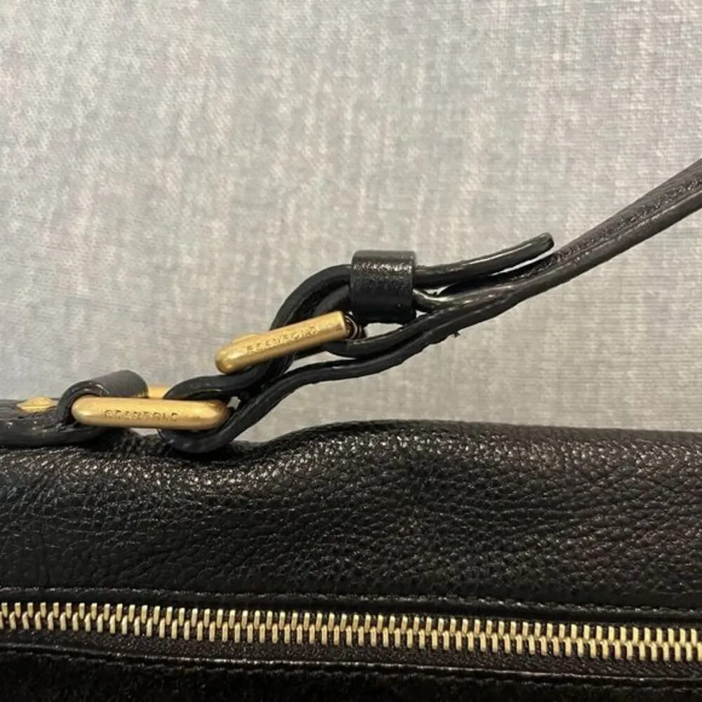 Beanpole Black‎ Pebbled Leather Satchel Crossbody Bag Gold Hardware Suede Trim